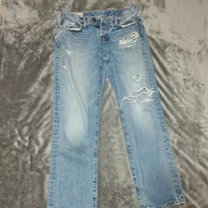 Light wash classic straight destroyed jeans A&F